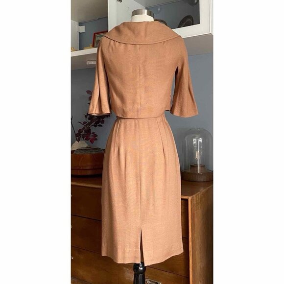Vtg 60’s Jackie Stuart Cropped Jacket Skirt Suit Tweed Camel Office Mad Men XS/S - Picture 3 of 11